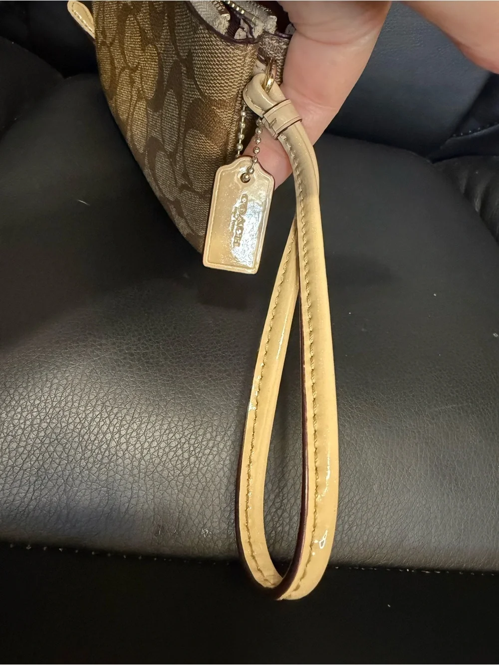 Coach Double Zip Signature Canvas Wristlet in Brown/Tan